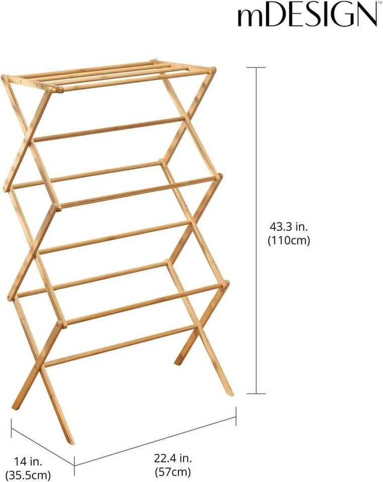 mDesign Wäscheständer Bambus 3 Ebenen Turmtrockner 110 cm klappb