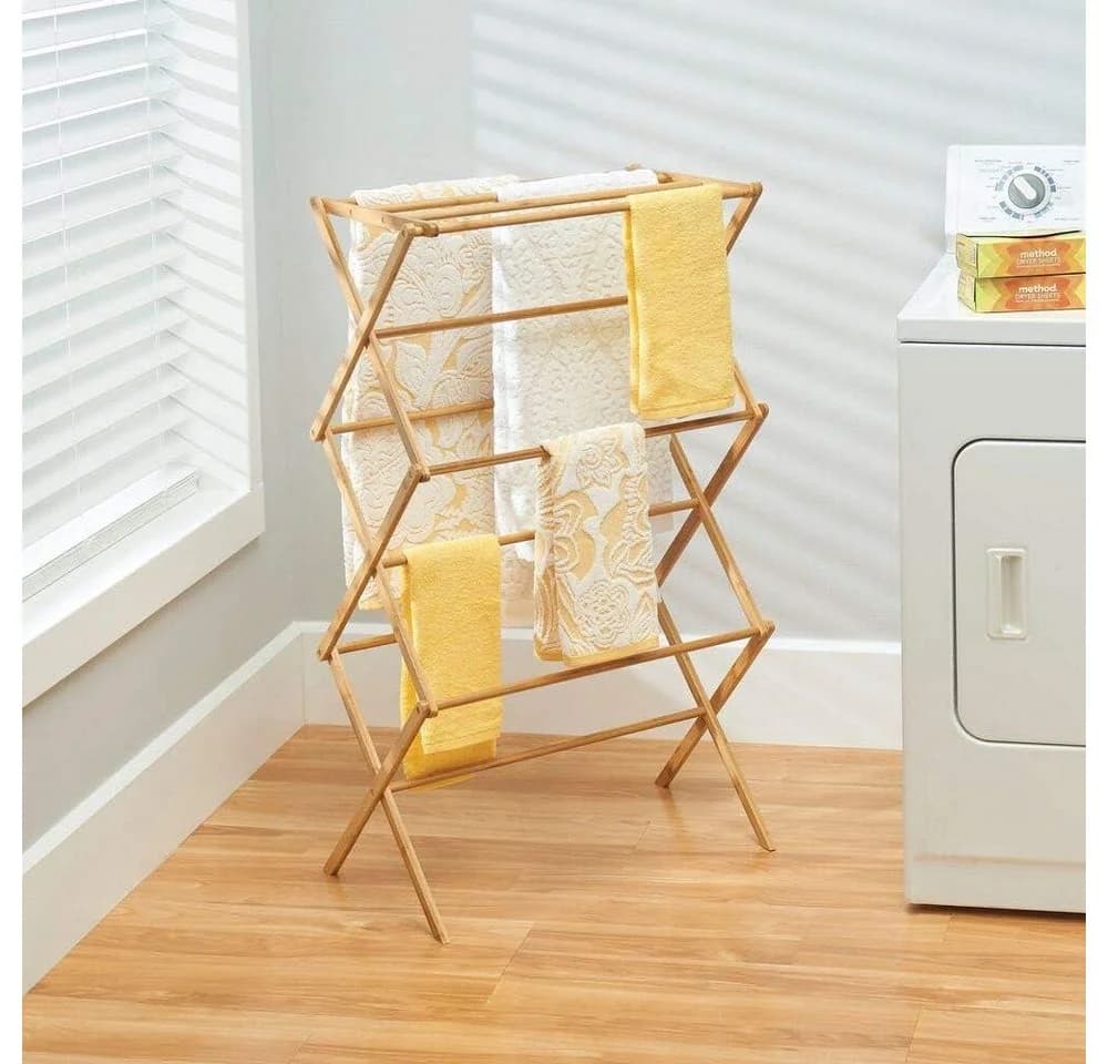 mDesign Wäscheständer Bambus 3 Ebenen Turmtrockner 110 cm klappb - Bild 5