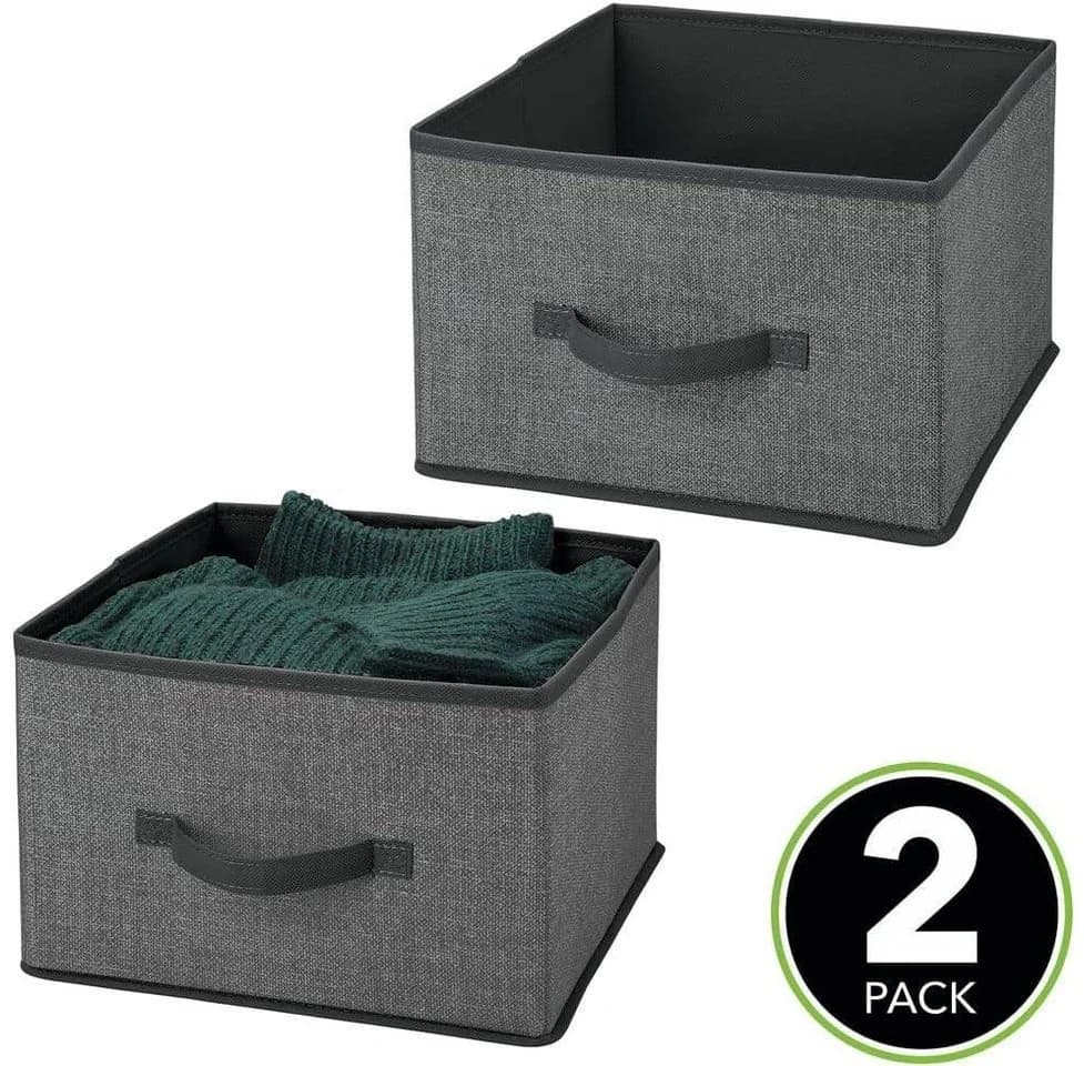 mDesign Aufbewahrungsbox 2er Set Grau Kunstfaser mit Griff
