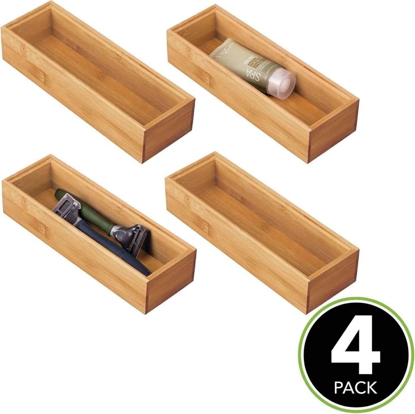 mDesign Badaccessoire-Set 4er Bambus Organizer - Bild 3