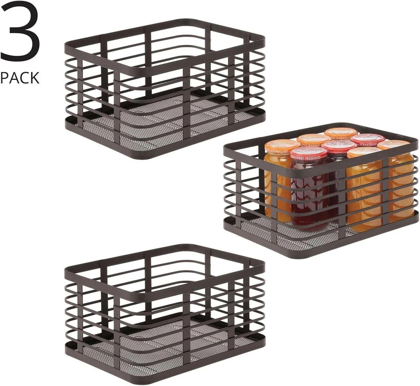 mDesign Allzweckkorb 3er Set Metall Drahtkorb Organizer Bronze - Bild 4