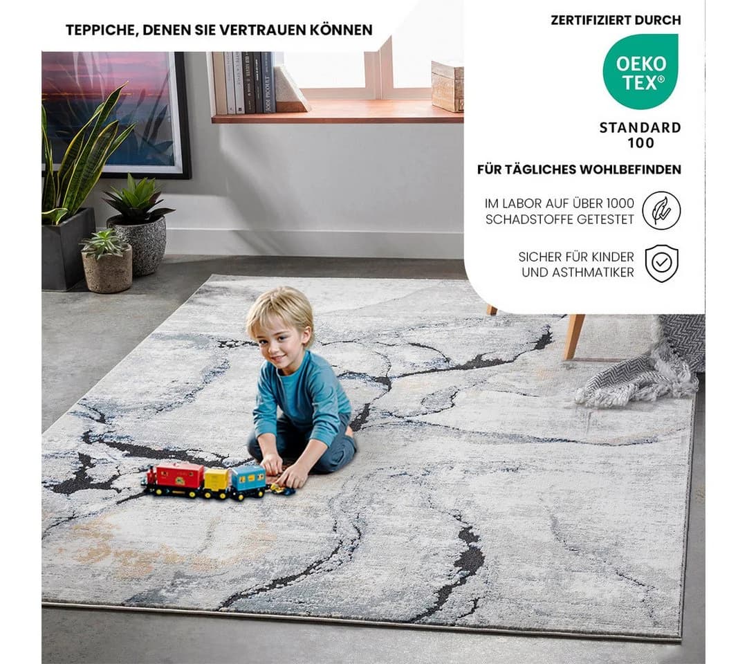 Livabliss Teppich BERLIN Rechteckig 10 mm Moderner Designerteppich Marmor Optik Kurzflor Wohnzimmerteppich - Bild 5