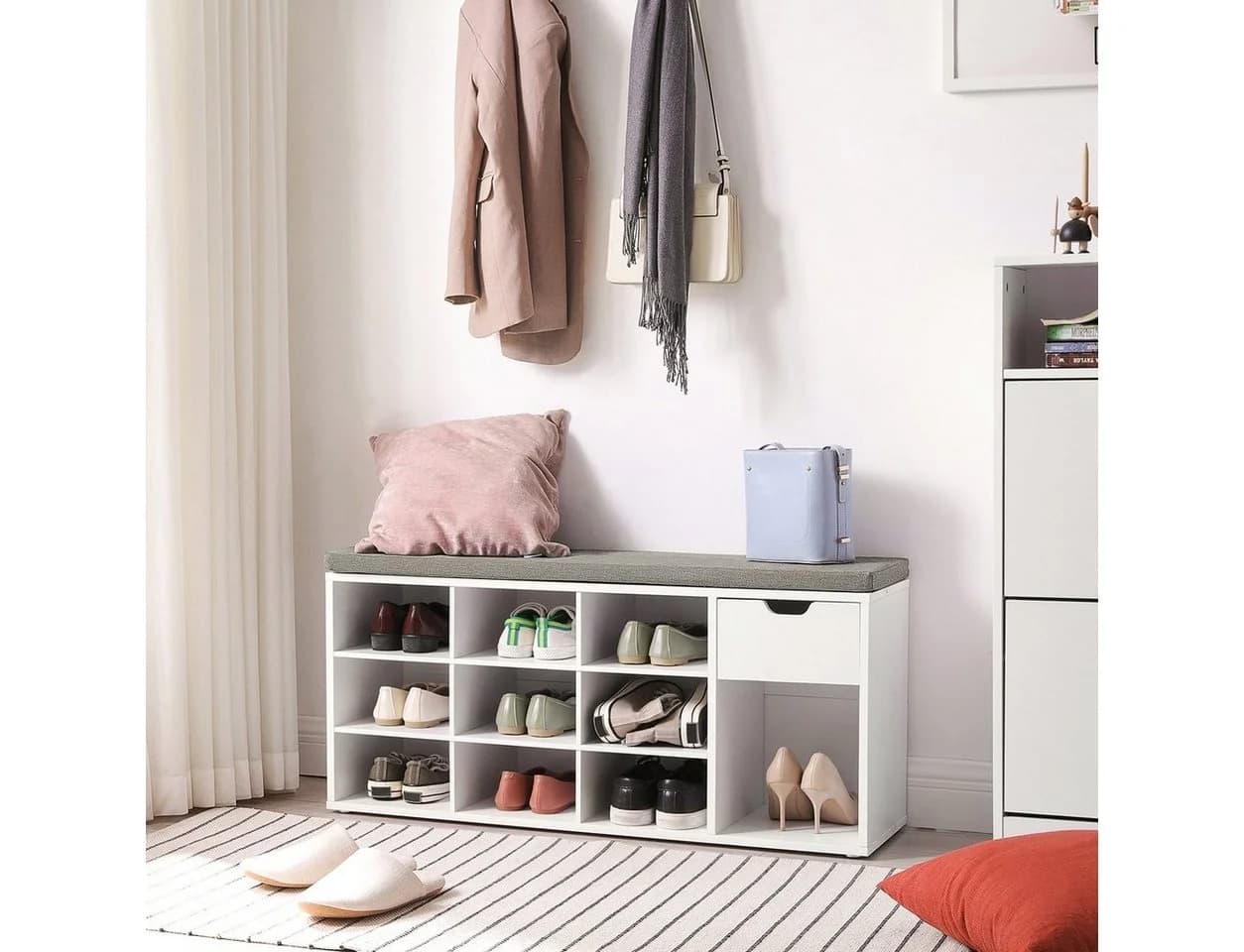 VASAGLE Schuhbank 1 Schublade 10 Fächer 104x30x48 cm