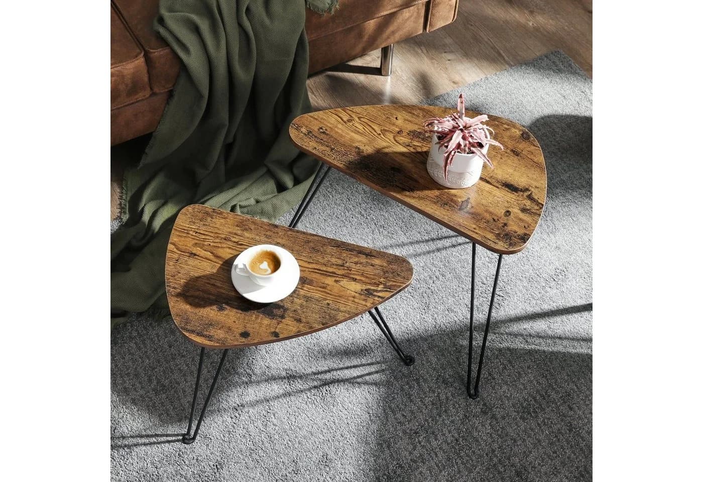 VASAGLE Beistelltisch 2er Set Couchtische Industrie-Design Vintagebraun-Schwarz