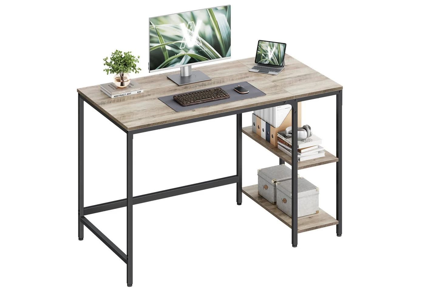 VASAGLE Schreibtisch Computertisch 120/140cm mit 2 Ablagen Modern - Bild 2