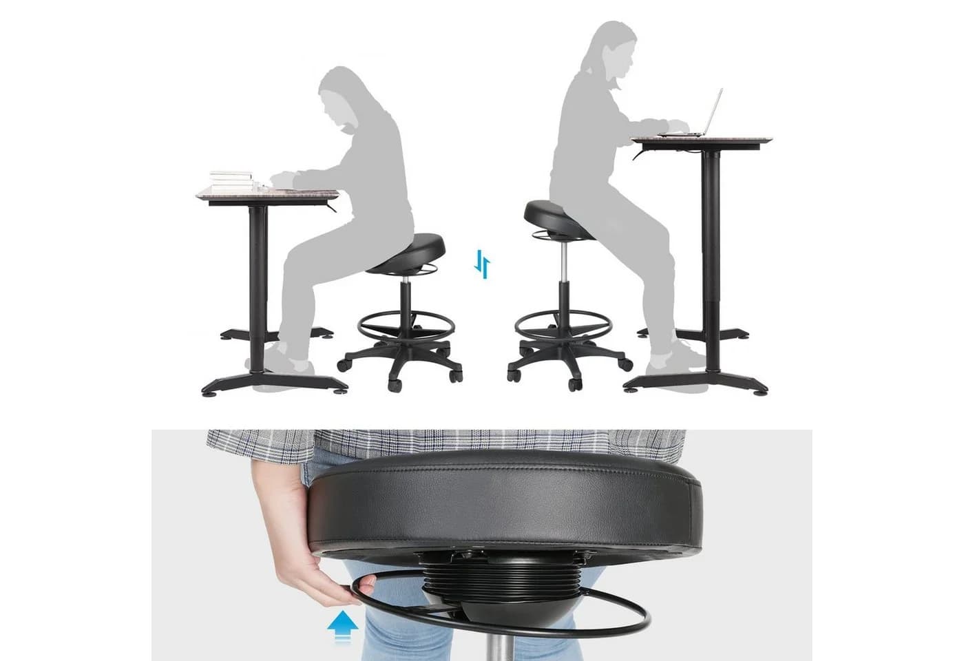 SONGMICS Arbeitshocker 360° Sitzhöhe höhenverstellbar Schwarz - Bild 4