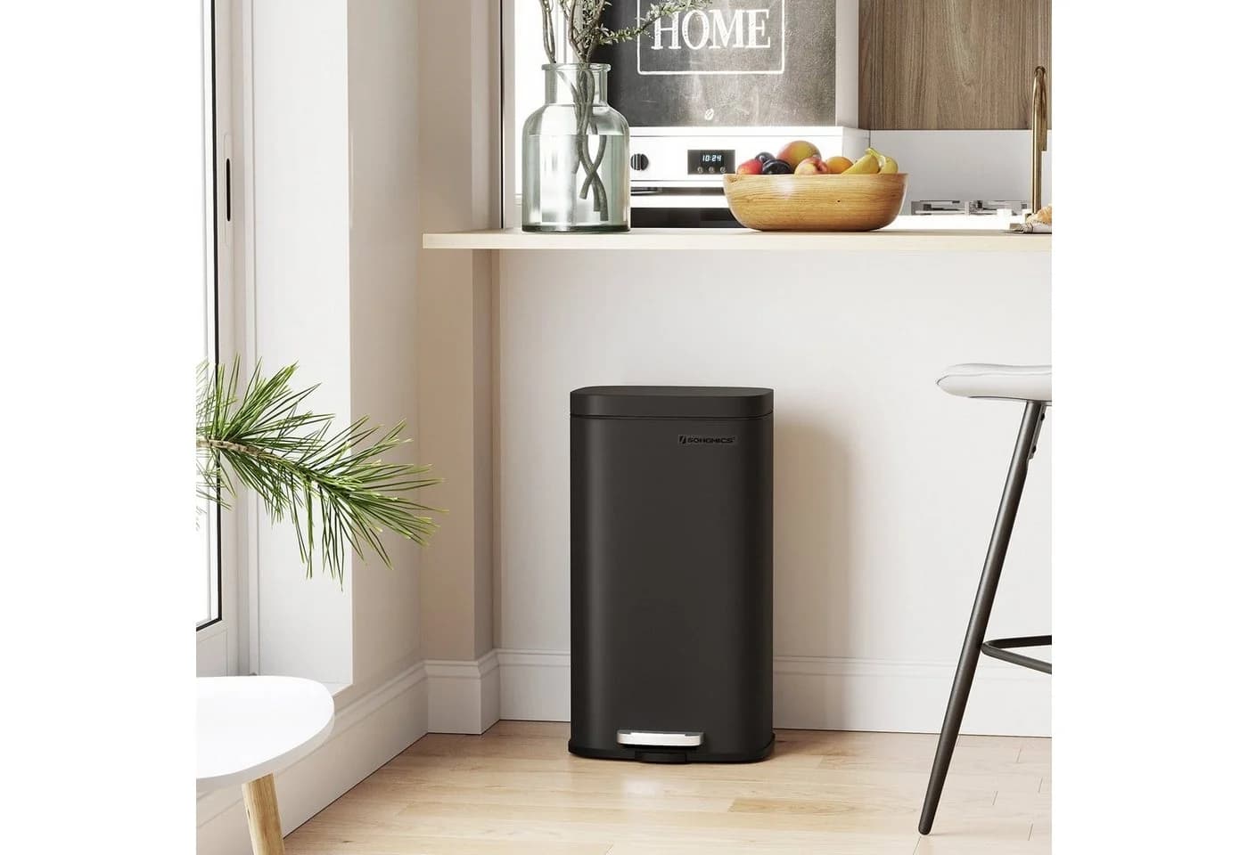 SONGMICS Mülleimer Schwarz 30L Softclose Trittpedal