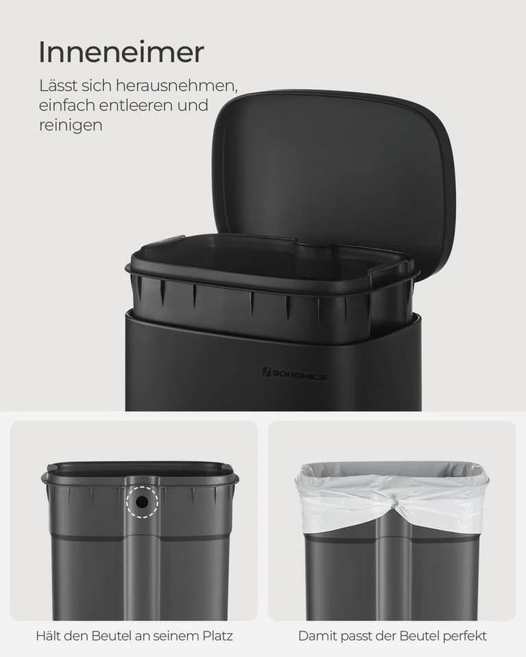 SONGMICS Mülleimer Schwarz 30L Softclose Trittpedal - Bild 5