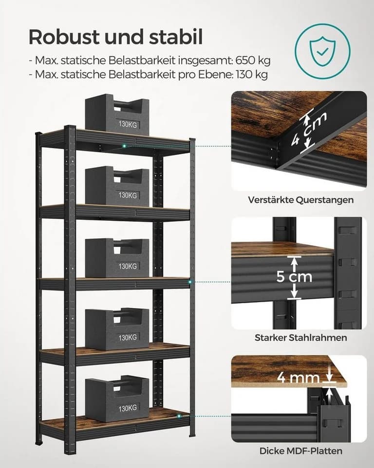 SONGMICS Standregal Bücherregale 2-tlg. Küchenregal Schwarz - Bild 4