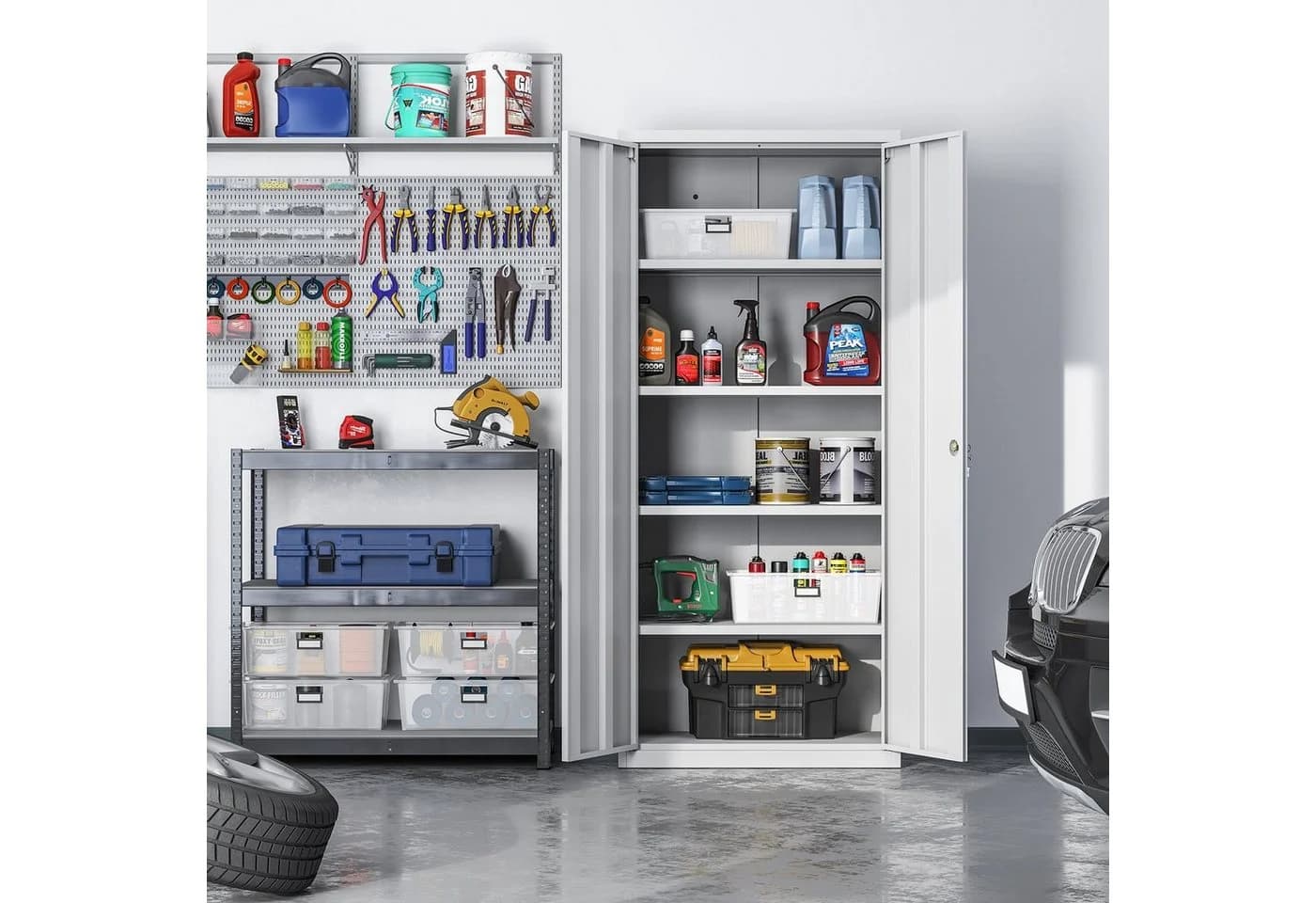 SONGMICS Aktenschrank Mehrzweckschrank Stahl-Aufbewahrungsschrank 5 Ebenen Doppeltüren Grau - Bild 4