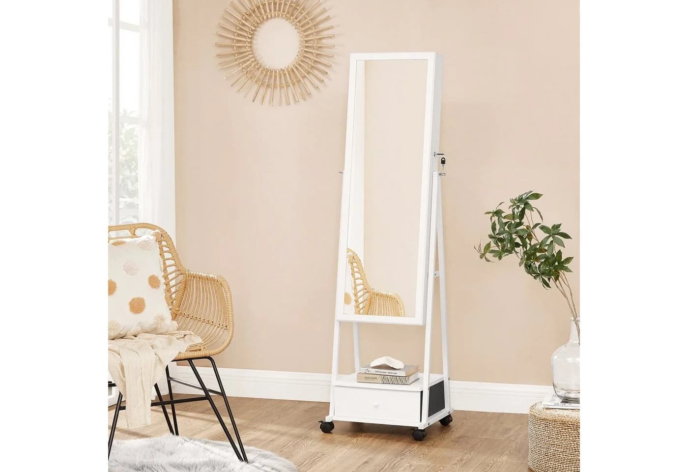 SONGMICS Schmuckschrank mit Ganzkörperspiegel und Schublade Weiß - Bild 3