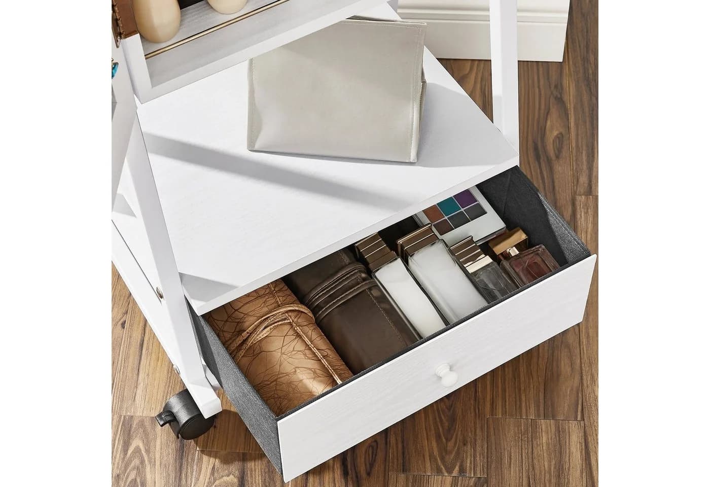 SONGMICS Schmuckschrank mit Ganzkörperspiegel und Schublade Weiß - Bild 5