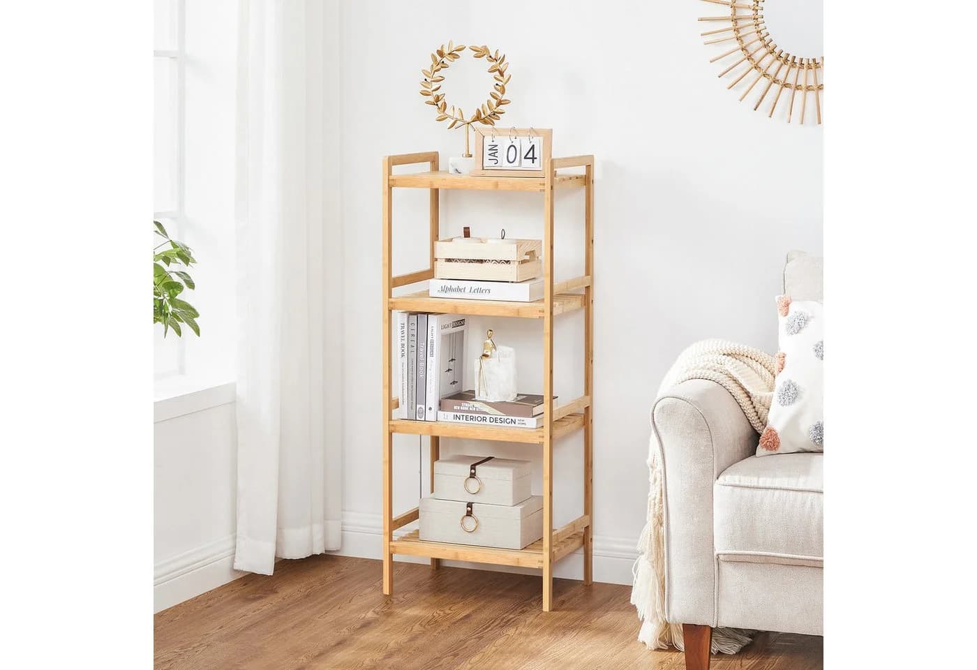 SONGMICS Badregal Bambusregal Küchenregal Bücherregal Standregal Naturfarben-Weiß - Bild 3
