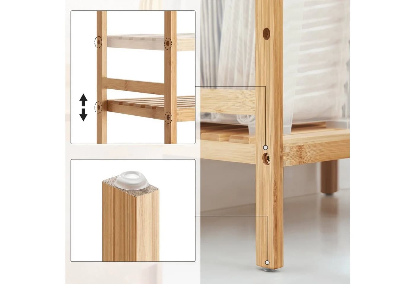 SONGMICS Badregal Bambusregal Küchenregal Bücherregal Standregal Naturfarben-Weiß - Bild 5