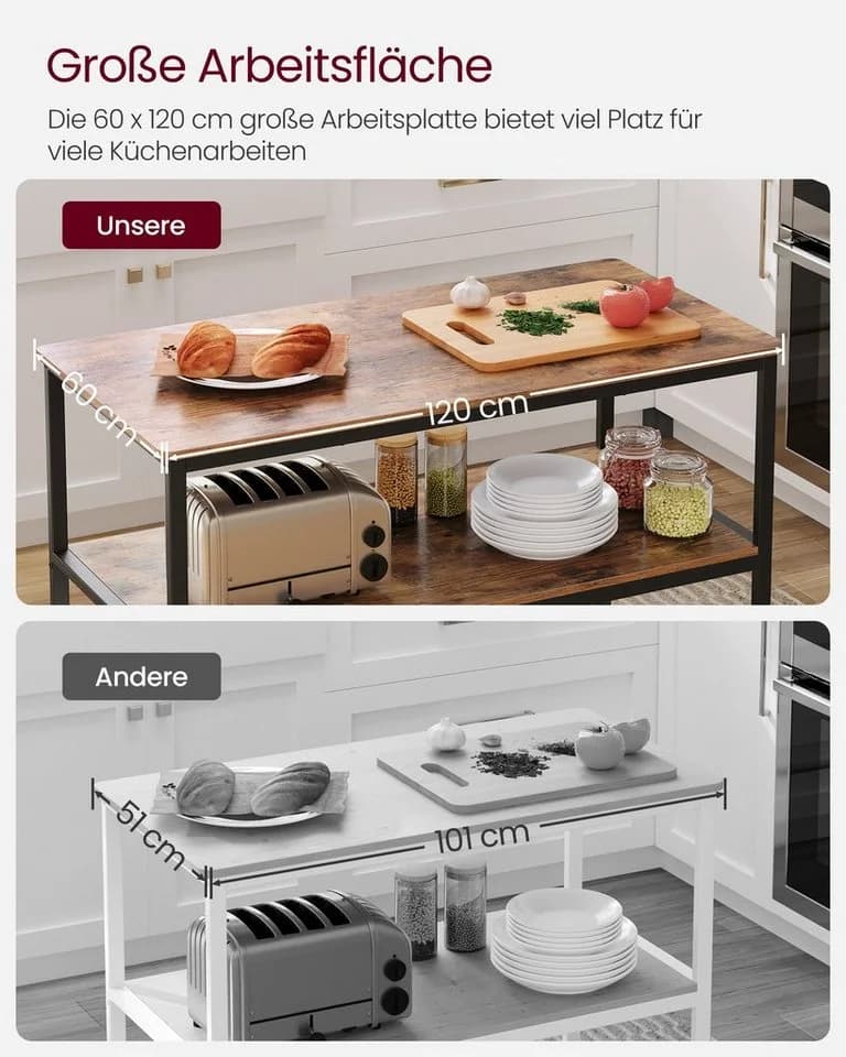 VASAGLE Küchenregal Kücheninsel Standregal 60 x 120 x 90 cm - Bild 5