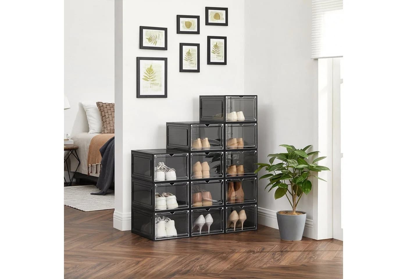 SONGMICS Schuhbox Schuh-Organizer 12 St. Kunststoff stapelbar
