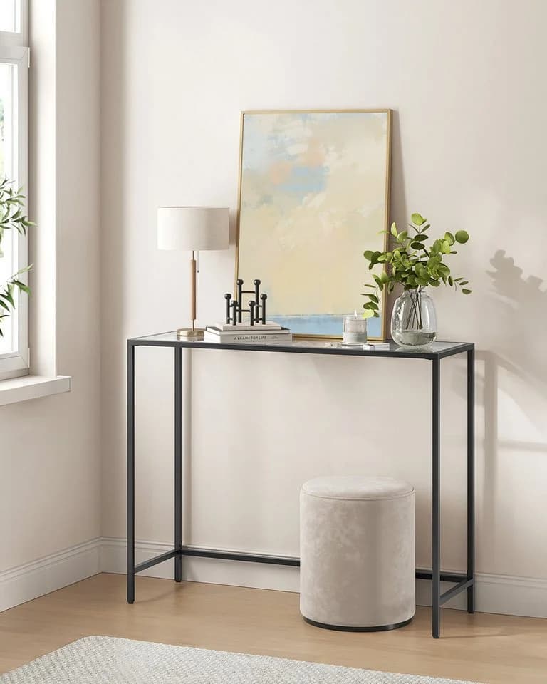 VASAGLE Konsolentisch Beistelltisch Hartglas Moderner Sofatisch Flur