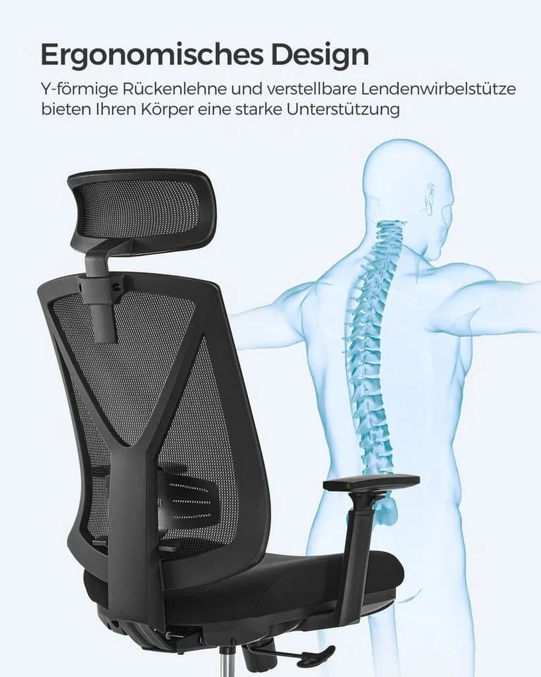 SONGMICS Bürostuhl mit Fußstütze Ergonomischer Schreibtischstuhl Schwarz