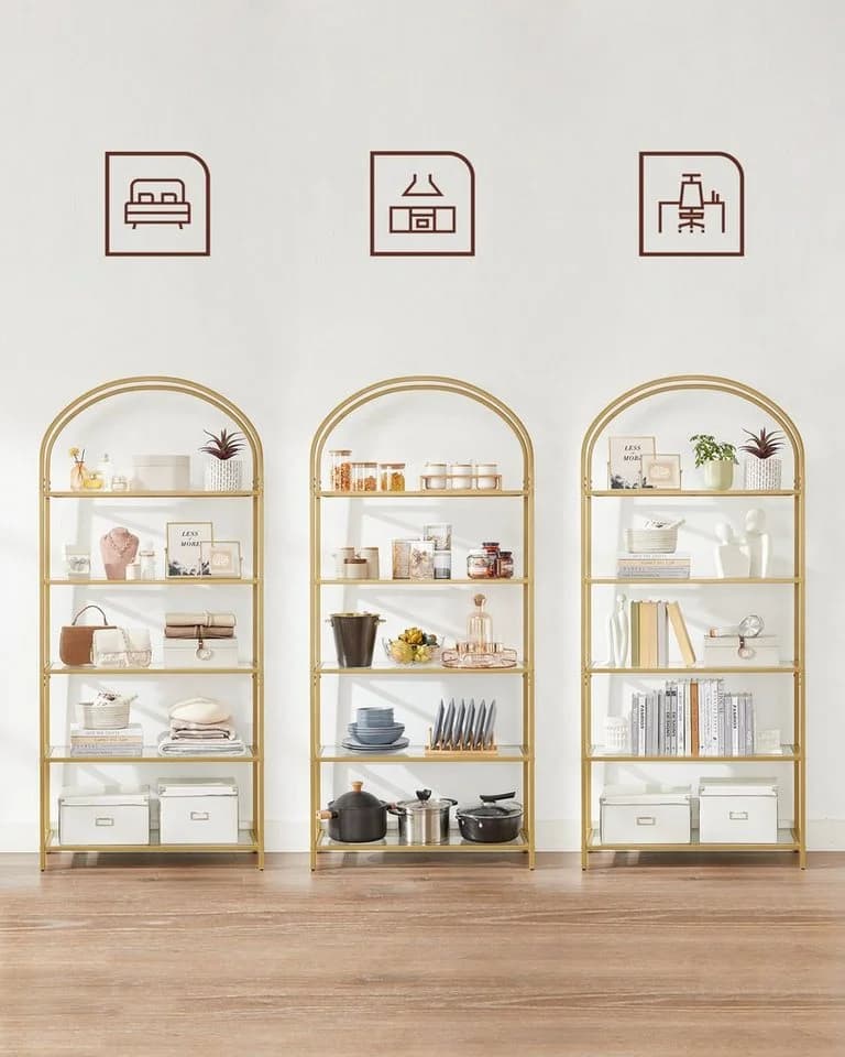 VASAGLE Bücherregal Standregal 5 Ebenen 183,5 cm Golden