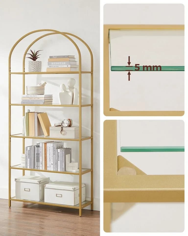 VASAGLE Bücherregal Standregal 5 Ebenen 183,5 cm Golden - Bild 5