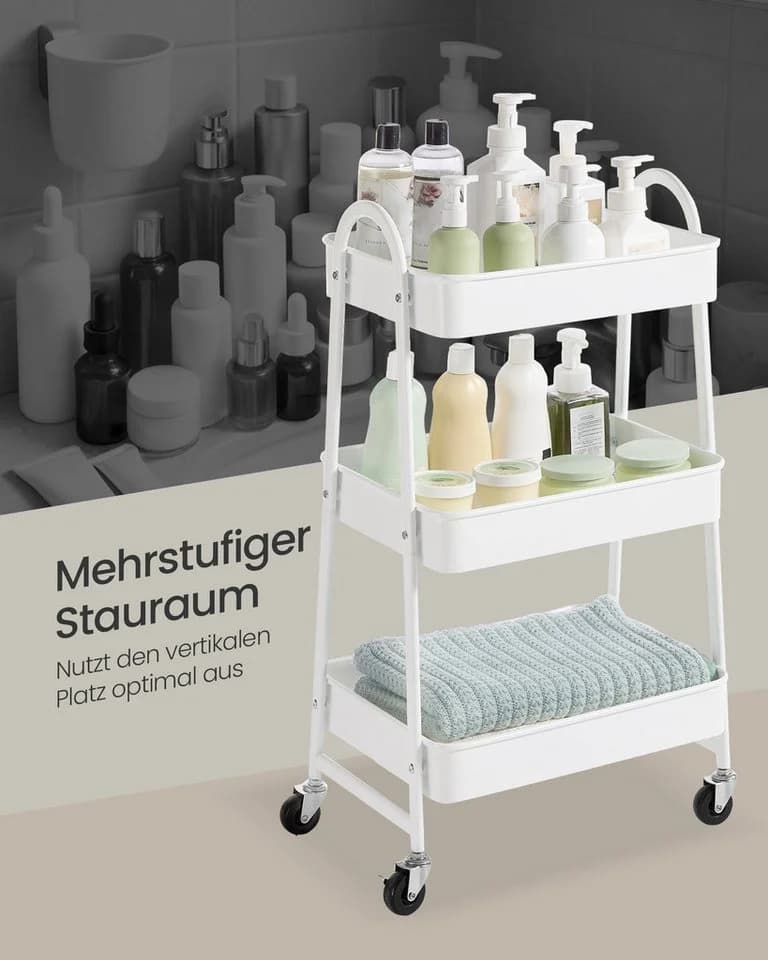 SONGMICS Servierwagen Rollwagen 3 Ebenen Metall Küchenwagen Schwarz/Weiß - Bild 4