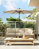 SONGMICS Sonnenschirm 300cm LED-Beleuchtung UPF50+ Beige Bild 1