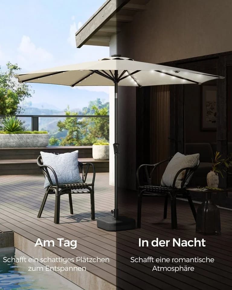 SONGMICS Sonnenschirm 300cm LED-Beleuchtung UPF50+ Beige - Bild 3