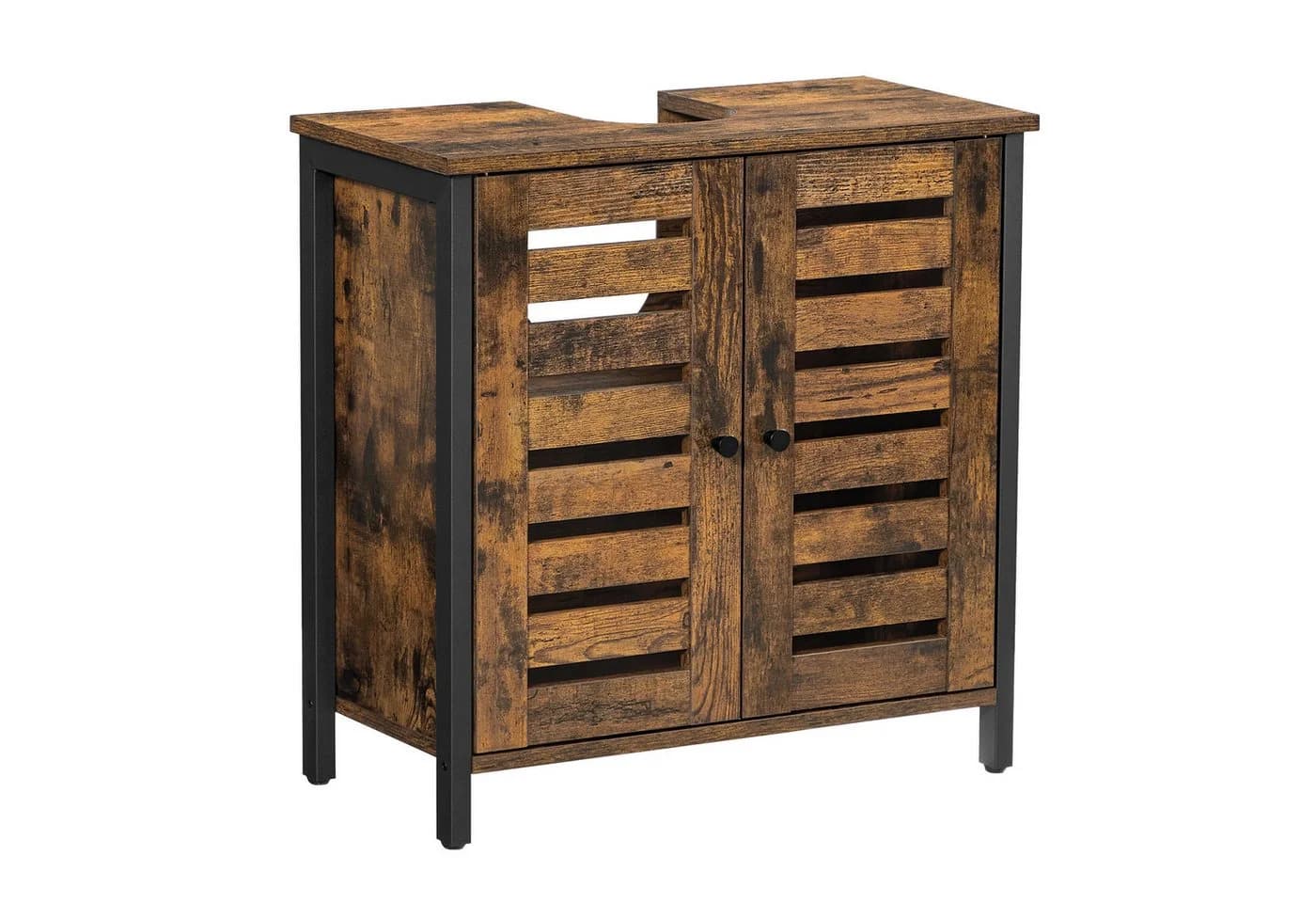 VASAGLE Waschbeckenunterschrank Badschrank Aufbewahrungsschrank 2 Lamellentüren Vintagebraun - Bild 2