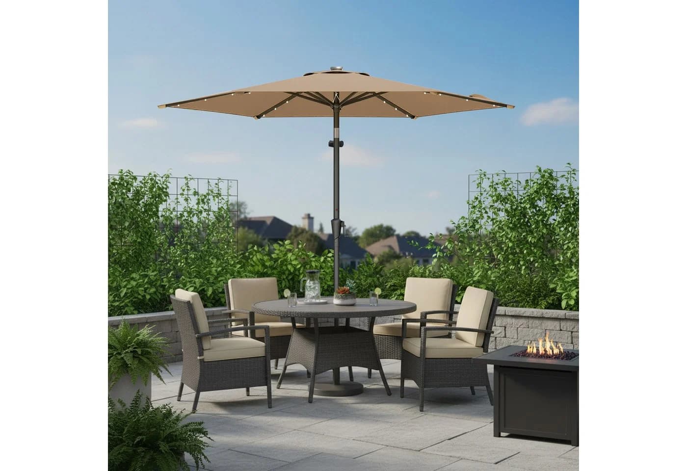 SONGMICS Sonnenschirm 270cm LED-Beleuchtung Taupe/Grau/Beige - Bild 3