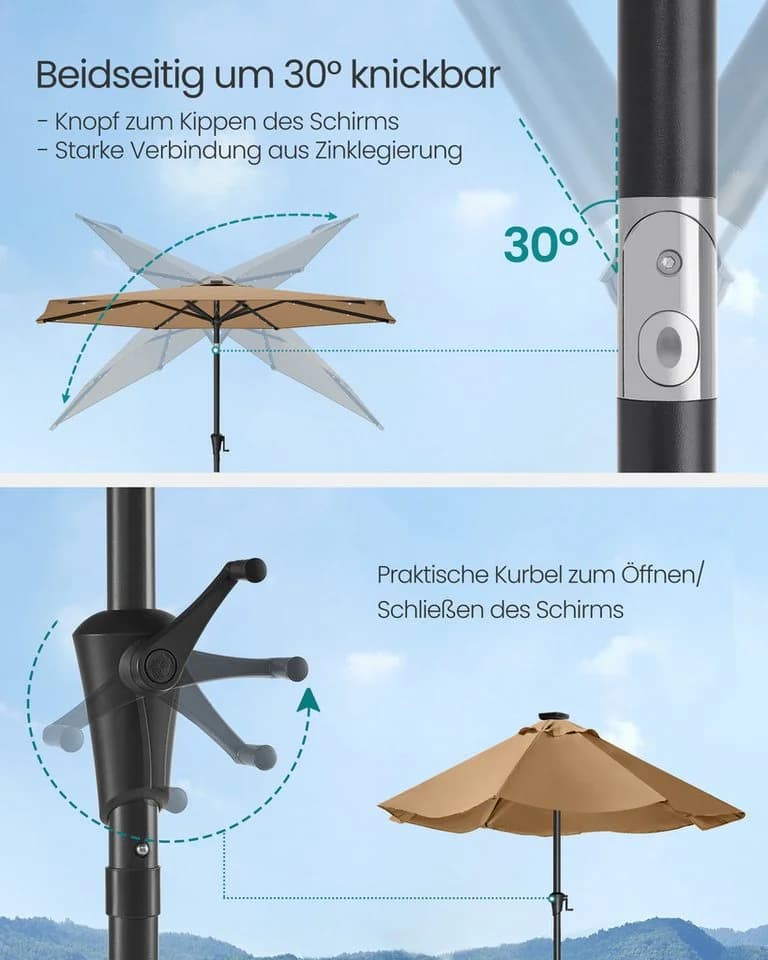 SONGMICS Sonnenschirm 270cm LED-Beleuchtung Taupe/Grau/Beige - Bild 5