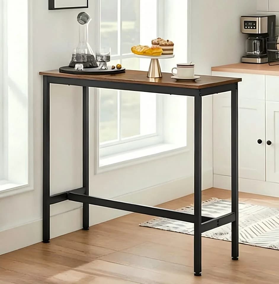 VASAGLE Bartisch Küchentisch Bistrotisch Rechteckiger Stehtisch Metallgestell Braun - Bild 2
