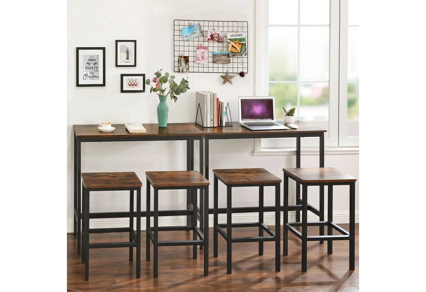 VASAGLE Bartisch Küchentisch Bistrotisch Rechteckiger Stehtisch Metallgestell Braun - Bild 3