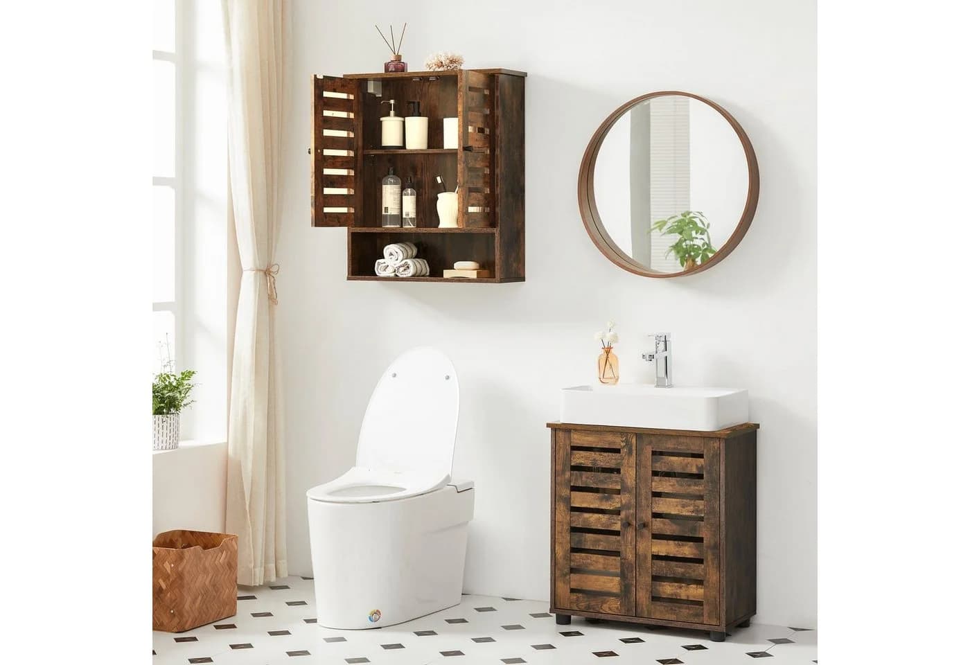 VASAGLE Hängeschrank Badezimmerschrank höhenverstellbarer Einlegeboden Braun - Bild 4