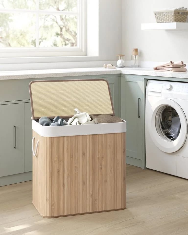 SONGMICS Wäschekorb Bambus 3 Fächer 150 L