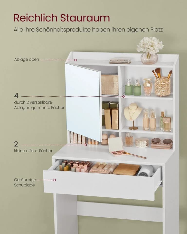 VASAGLE Schminktisch Frisiertisch Kosmetiktisch mit Spiegel Weiß - Bild 3