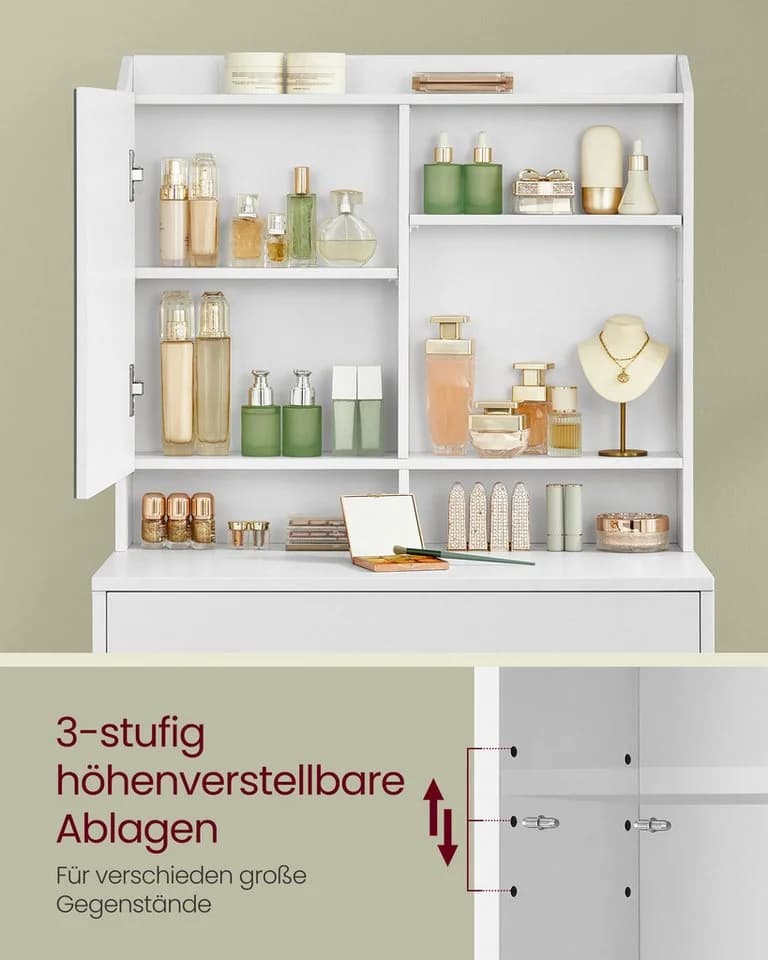 VASAGLE Schminktisch Frisiertisch Kosmetiktisch mit Spiegel Weiß - Bild 4
