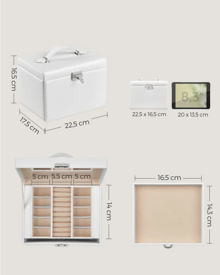 SONGMICS Schmuckkasten 4 Ebenen Weiß - Bild 5