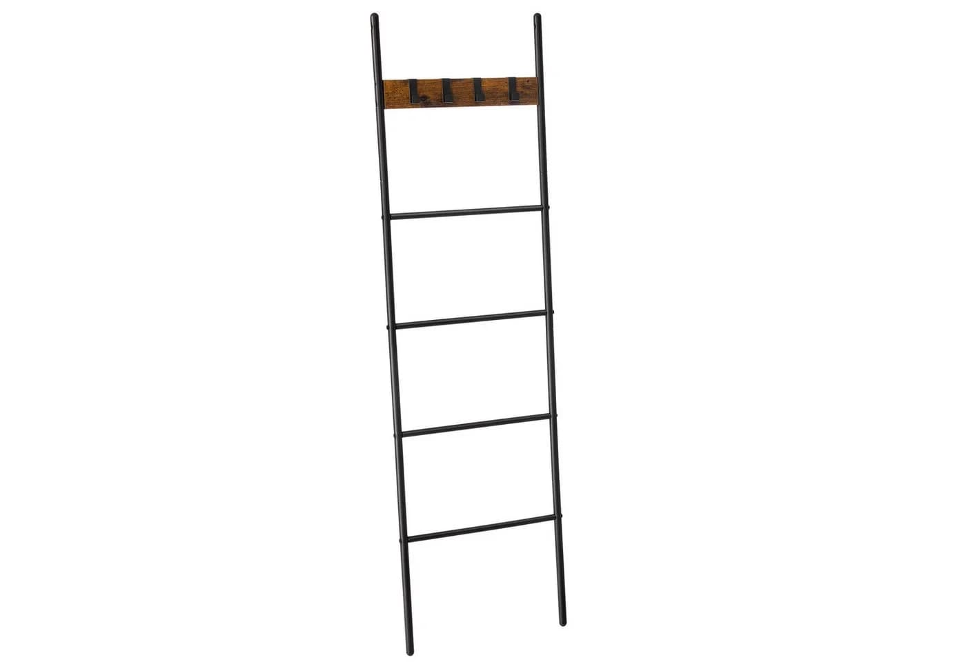 VASAGLE Handtuchleiter Handtuchstangen, Leiterregal, 5 Ebenen, 4 Haken
