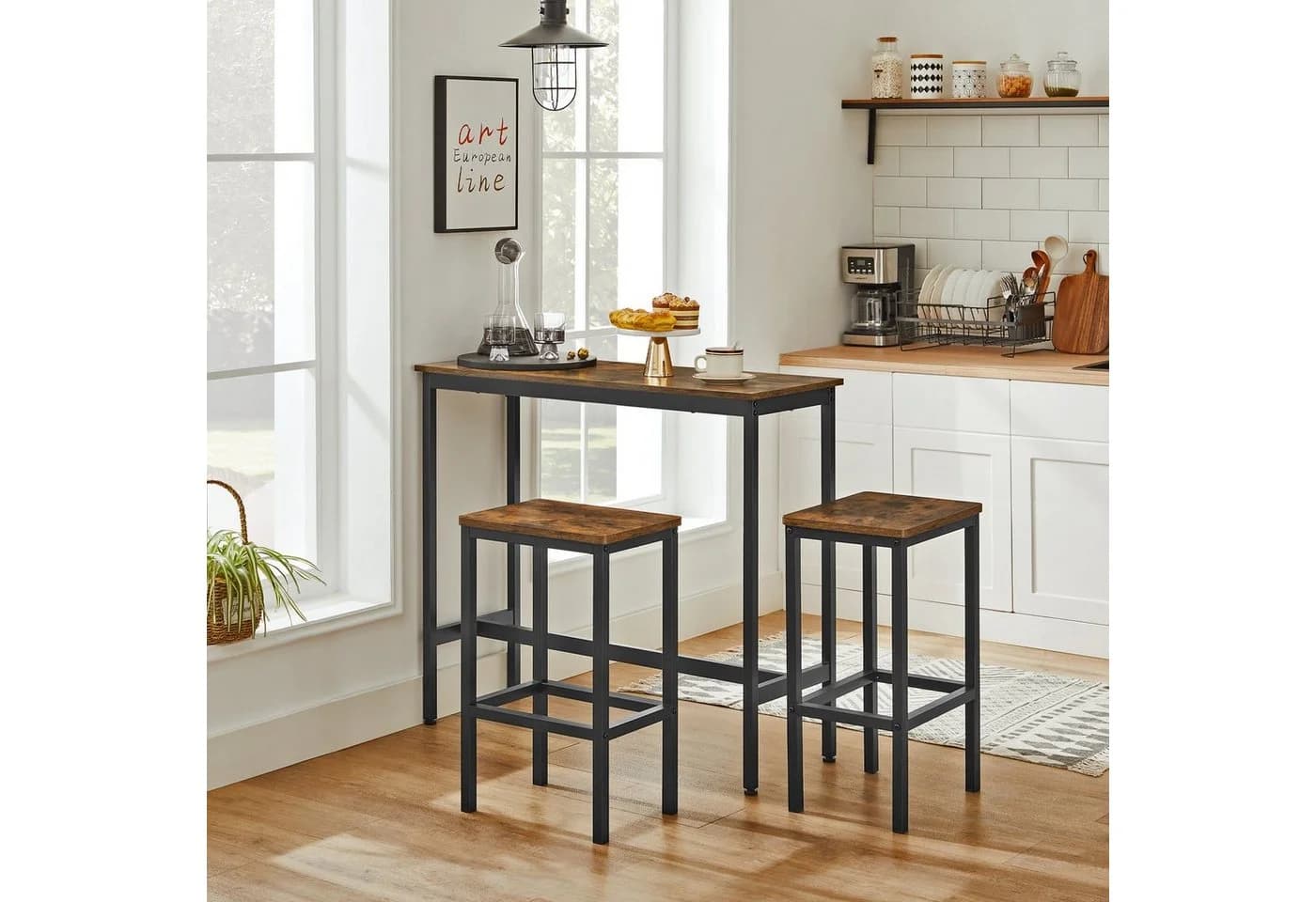 VASAGLE Bartisch-Set Stehtisch 100x40x90cm mit 2 Barhockern