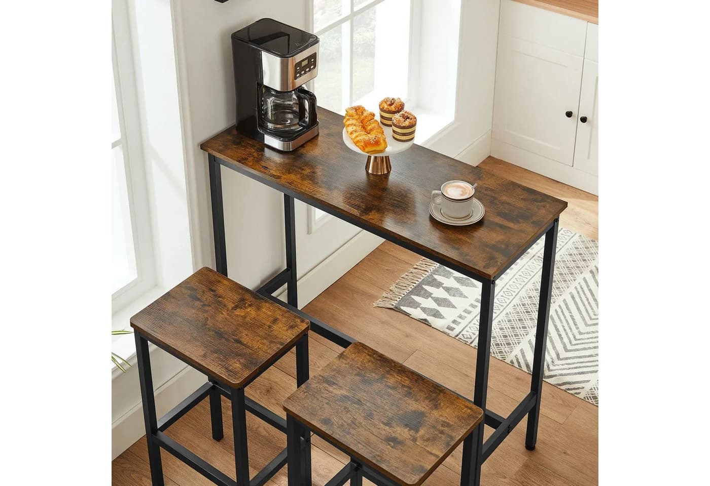 VASAGLE Bartisch-Set Stehtisch 100x40x90cm mit 2 Barhockern - Bild 2