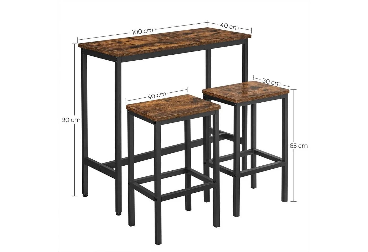 VASAGLE Bartisch-Set Stehtisch 100x40x90cm mit 2 Barhockern - Bild 3