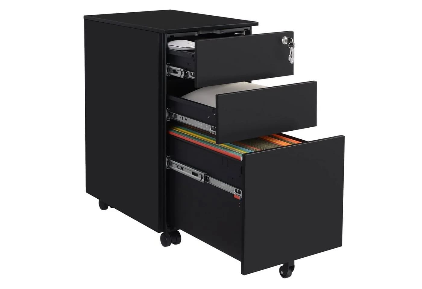 SONGMICS Aktenschrank Rollcontainer 3 Schubladen Weiß/Schwarz Stahl - Bild 3