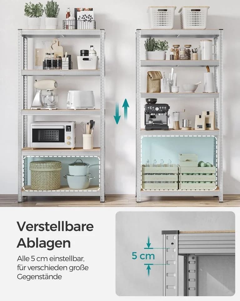 SONGMICS Schwerlastregal Lagerregale 2-tlg. 180 x 90 x 40 cm Silber - Bild 4