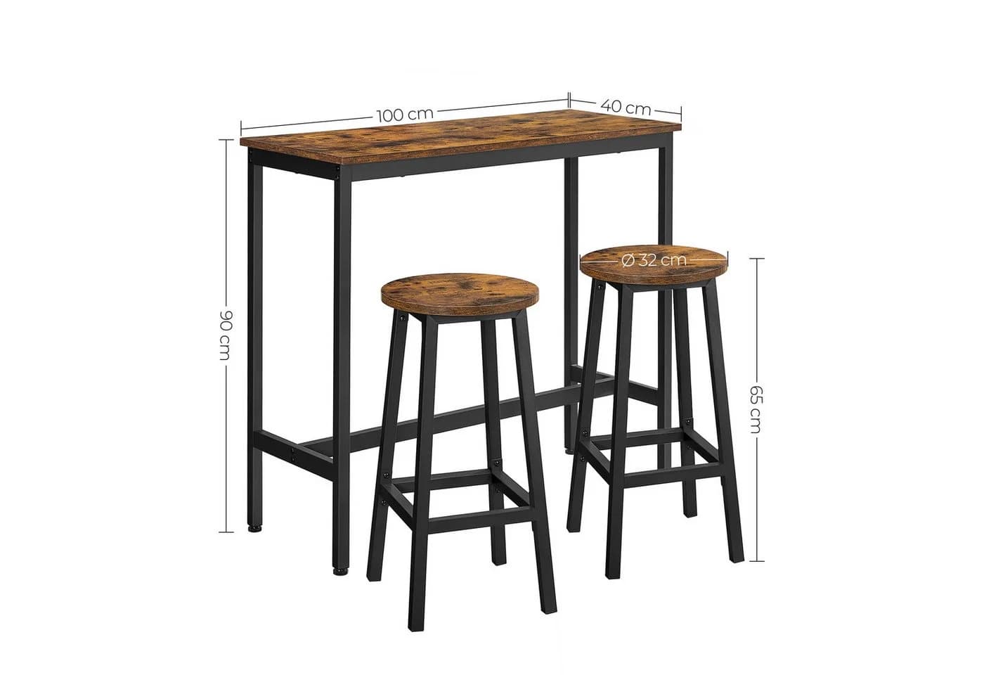 VASAGLE Bartisch Küchentisch-Set Stehtisch 100 x 40 x 90 cm mit 2 Barhockern - Bild 3