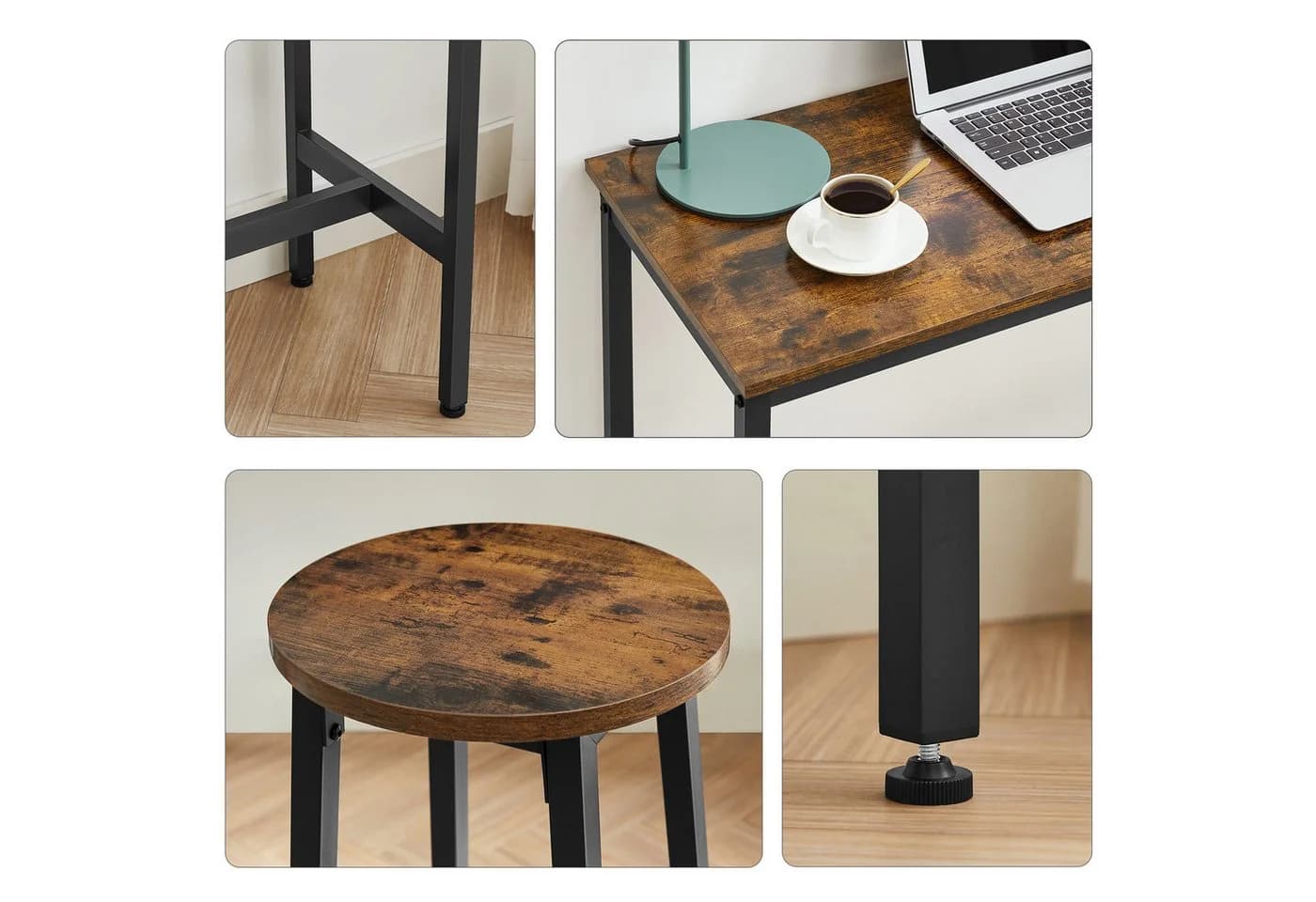 VASAGLE Bartisch Küchentisch-Set Stehtisch 100 x 40 x 90 cm mit 2 Barhockern - Bild 5