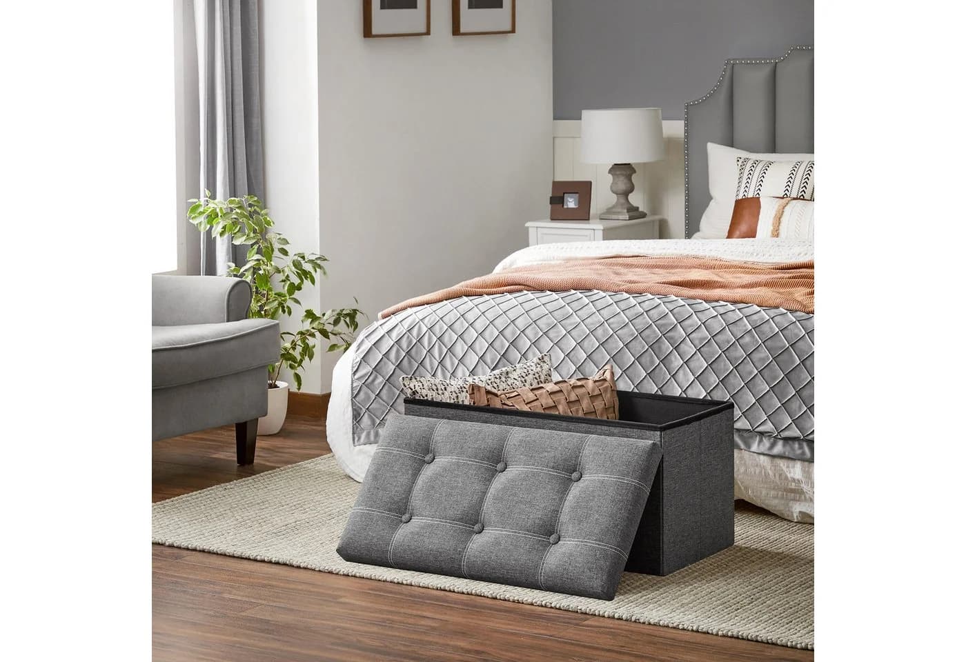 SONGMICS Sitzbank Sitzhocker Stauraum Faltbar 76/110x38x38 cm - Bild 4