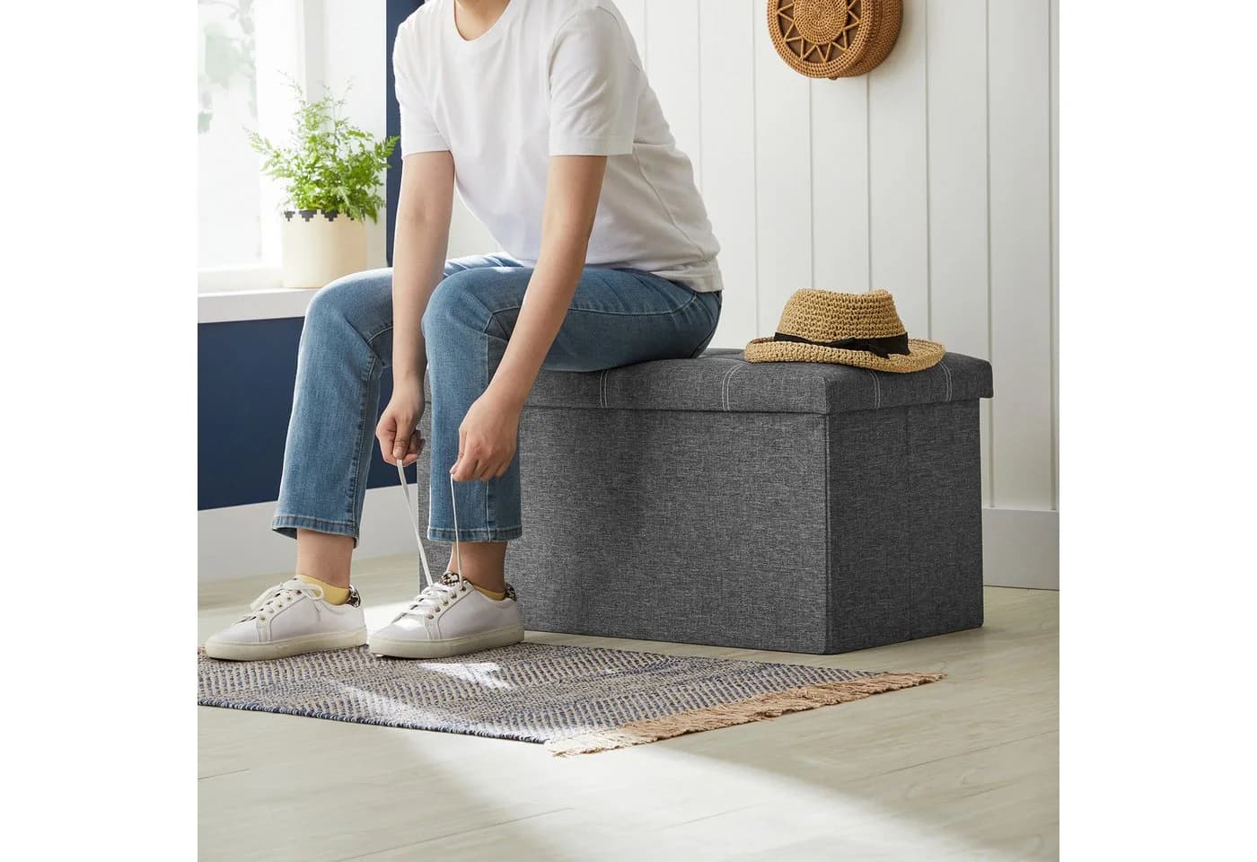 SONGMICS Sitzbank Sitzhocker Stauraum Faltbar 76/110x38x38 cm - Bild 5