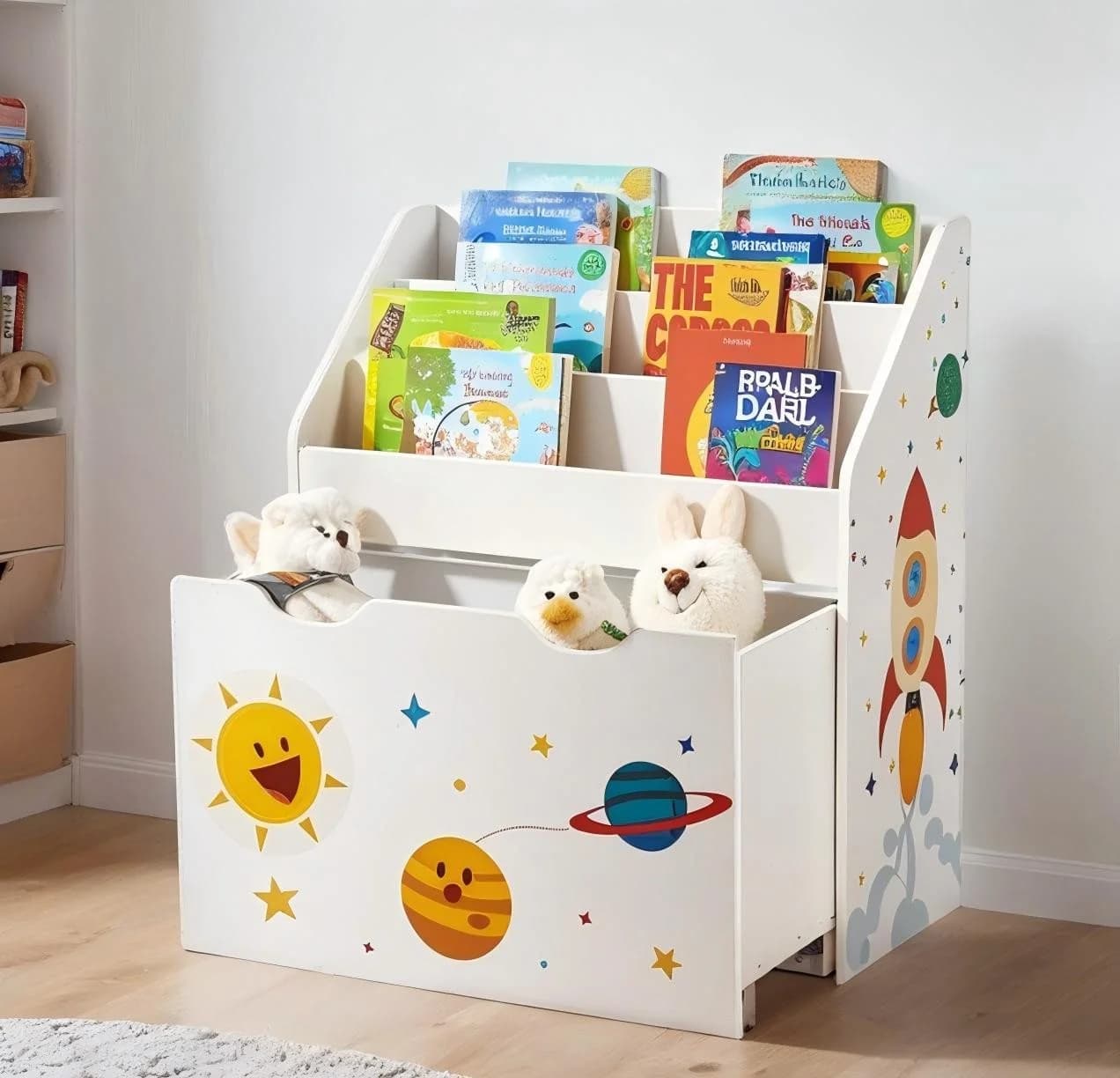 SONGMICS Spielzeugtruhe Kinderzimmerregal 3 Fächern mit Rollen - Bild 2