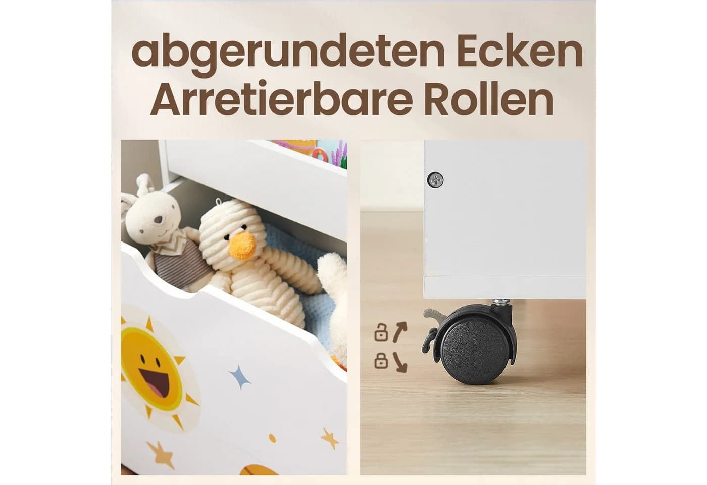 SONGMICS Spielzeugtruhe Kinderzimmerregal 3 Fächern mit Rollen - Bild 3