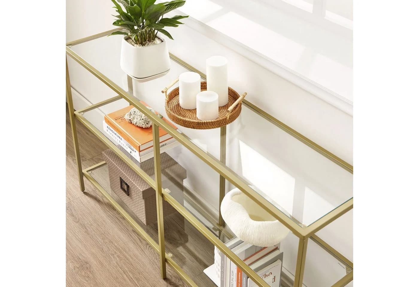 VASAGLE Konsolentisch Beistelltisch Flurtisch 130cm Hartglas Gold - Bild 4